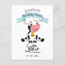 Tarjeta postal de cumpleaños feliz para niño, vaca