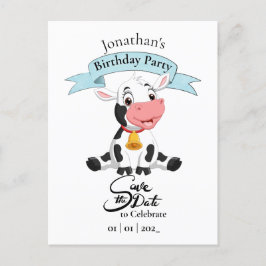 Tarjeta postal de cumpleaños feliz para niño, vaca