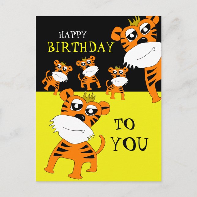 Tarjeta postal de cumpleaños feliz para tigres (Anverso)