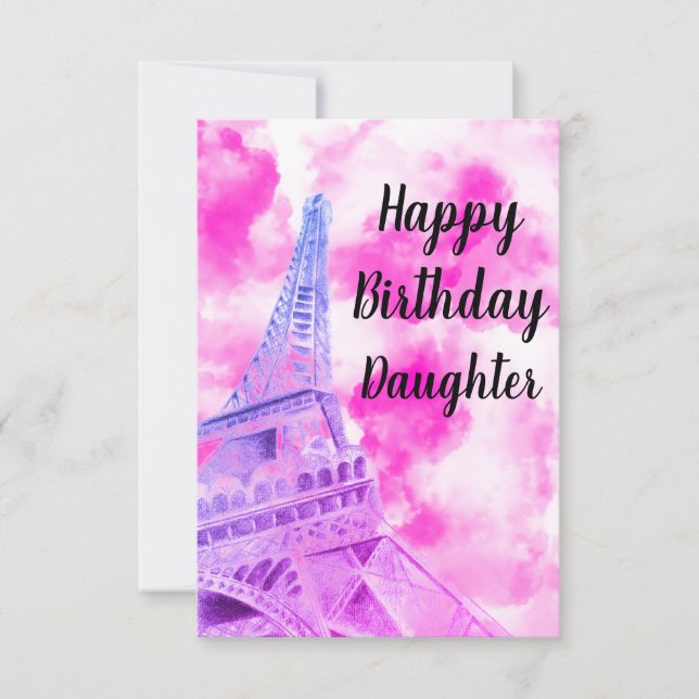 Tarjeta postal de cumpleaños feliz Torre Eiffel ro (Anverso)