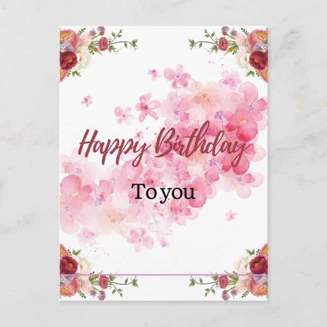Tarjeta postal de cumpleaños floral rosa (Anverso)