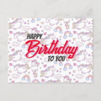tarjeta postal de cumpleaños lindo unicornio 
