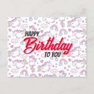 tarjeta postal de cumpleaños lindo unicornio 