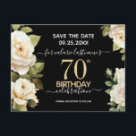 Tarjeta postal de cumpleaños número 70 con rosas b<br><div class="desc">Fiesta de cumpleaños número 70 con rosas blancas en acuarela. Diseño floral elegante para la celebración de cumpleaños de cualquier año. Fácil de personalizar con la plantilla. Hermoso diseño de plantilla de aviso de cumpleaños. Diseño floral de acuarela moderno,  elegante y chic.</div>