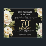 Tarjeta postal de cumpleaños número 70 con rosas b<br><div class="desc">Fiesta de cumpleaños número 70 con rosas blancas en acuarela. Diseño floral elegante para la celebración de cumpleaños de cualquier año. Fácil de personalizar con la plantilla. Hermoso diseño de plantilla de aviso de cumpleaños. Diseño floral de acuarela moderno,  elegante y chic.</div>