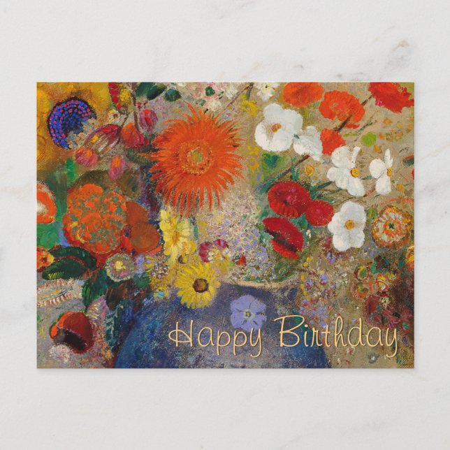 Tarjeta postal de cumpleaños Odilon Redon Flowers  (Anverso)