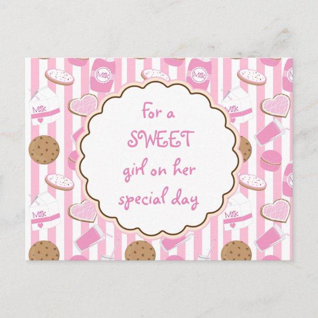 Tarjeta postal de cumpleaños para niñas rosadas co (Anverso)