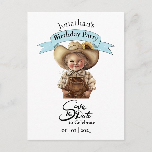 Tarjeta postal de cumpleaños para niño Vaquero Sal (Anverso)