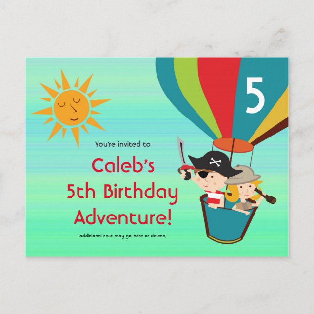 Tarjeta postal de cumpleaños para niños con globo  (Anverso)