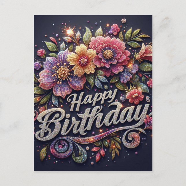 Tarjeta postal de cumpleaños: purpurina colorida (Anverso)