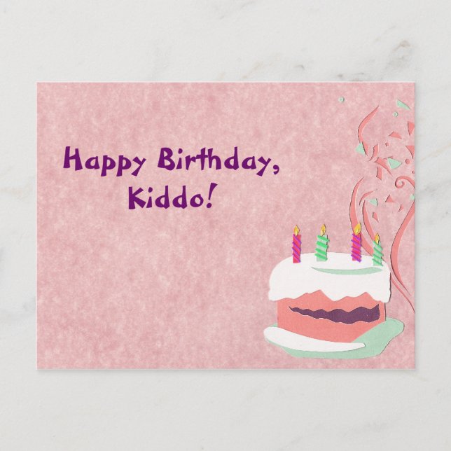 Tarjeta postal de cumpleaños rosa (Anverso)