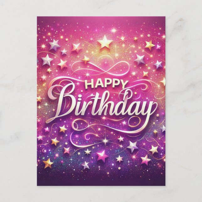 Tarjeta postal de cumpleaños Star Sparkle - Saludo (Anverso)