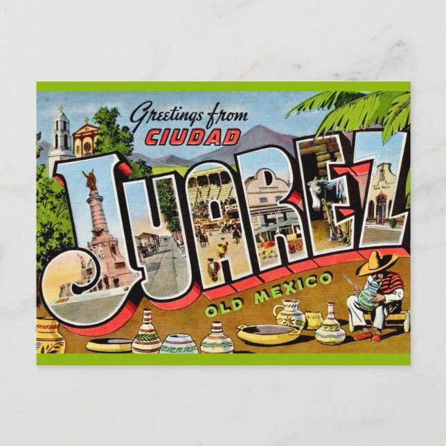 Tarjeta Postal de Cumpleaños Vintage Juarez México (Anverso)