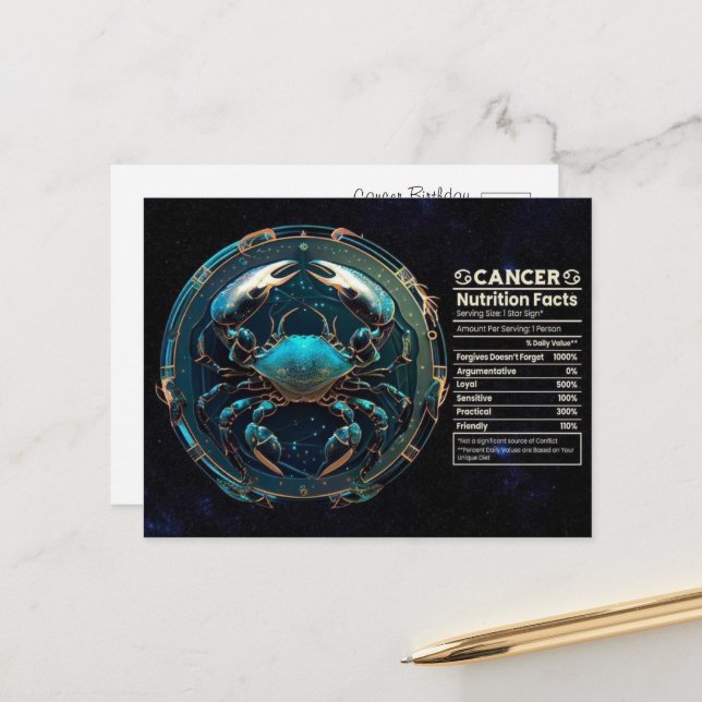 Tarjeta postal de cumpleaños Zodiac para el cáncer (Anverso/Reverso In Situ)