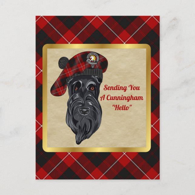 Tarjeta postal de Cunningham Clan Badge & Tartan (Anverso)