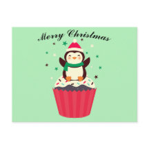 Tarjeta postal de Cupcake de Pingüino Feliz Navida
