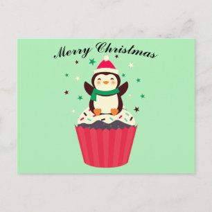 Tarjeta postal de Cupcake de Pingüino Feliz Navida