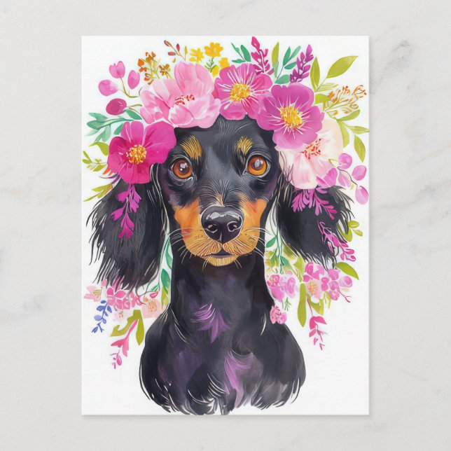 Tarjeta postal de dachshund al acuarela  (Anverso)