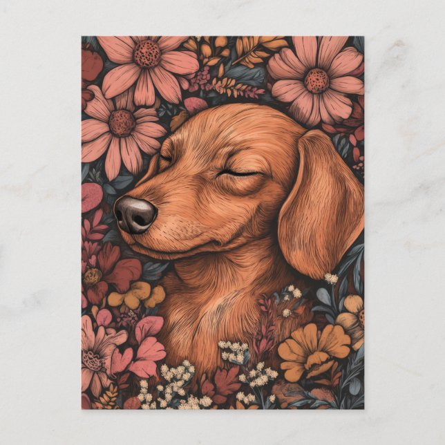 Tarjeta postal de dachshund al acuarela  (Anverso)