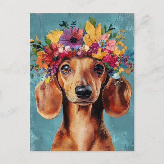 Tarjeta postal de dachshund al acuarela  (Anverso)