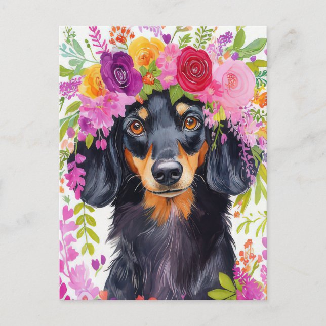 Tarjeta postal de dachshund al acuarela  (Anverso)