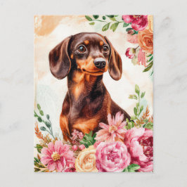 Tarjeta postal de dachshund al acuarela
