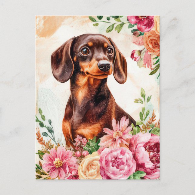 Tarjeta postal de dachshund al acuarela  (Anverso)