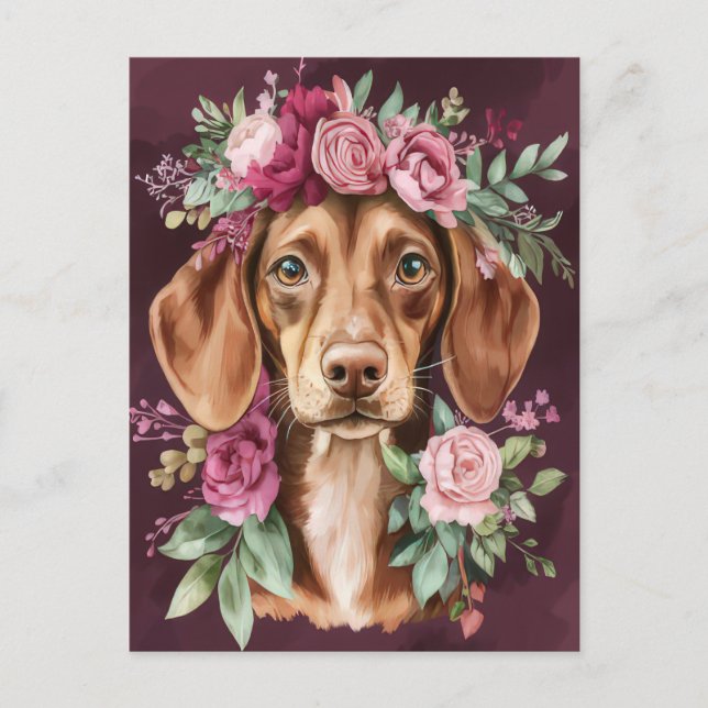 Tarjeta postal de dachshund al acuarela  (Anverso)