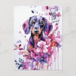 Tarjeta postal de dachshund al acuarela