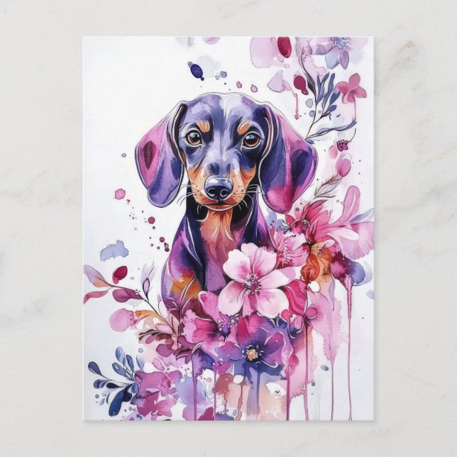Tarjeta postal de dachshund al acuarela  (Anverso)