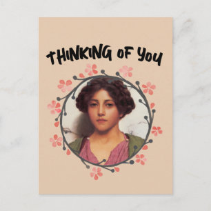 Tarjeta postal de dama victoriana bonita pensando