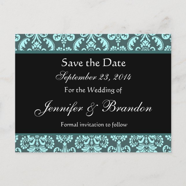 Tarjeta postal de damasco azul agua y turquesa par (Anverso)