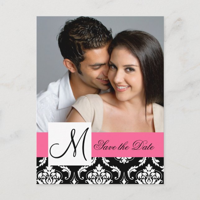 Tarjeta postal de damasco rosa y negro para guarda (Anverso)