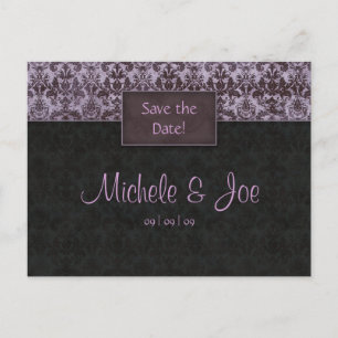 Tarjeta Postal de Damask Negro Morado para Guardar