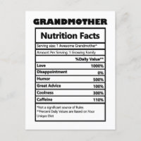 Tarjeta postal de datos nutricionales de abuela di