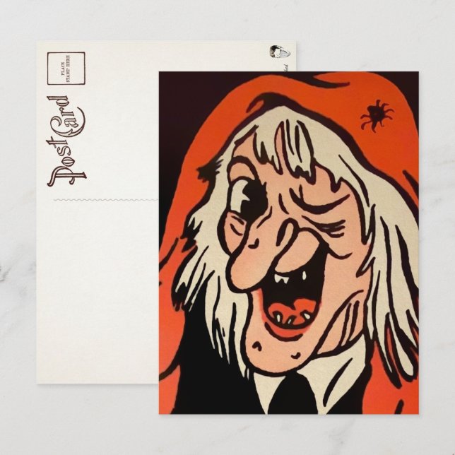Tarjeta postal de decoración de cara de bruja vint (Anverso / Reverso)