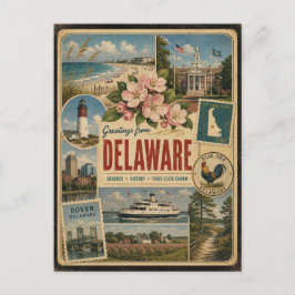Tarjeta postal de Delaware con estilo vintage auté