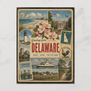 Tarjeta postal de Delaware con estilo vintage auté