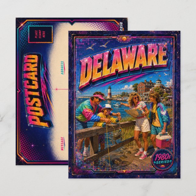 Tarjeta postal de Delaware de los 80 retro (Anverso / Reverso)