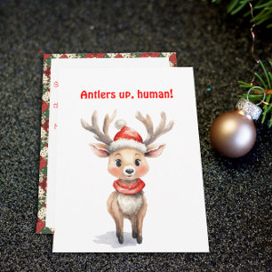 Tarjeta postal de deseos de Navidad del reno adora