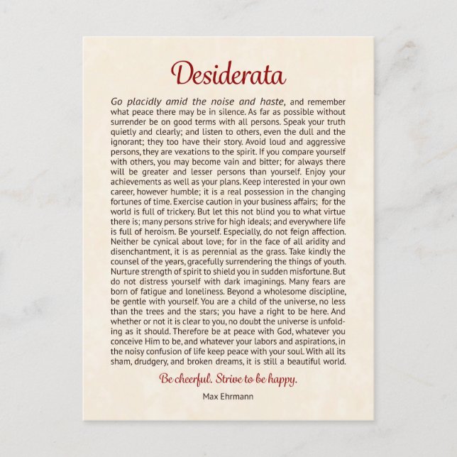 Tarjeta postal de Desiderata | Arte mini de Deside (Anverso)