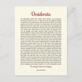 Tarjeta postal de Desiderata | Arte mini Desiderat