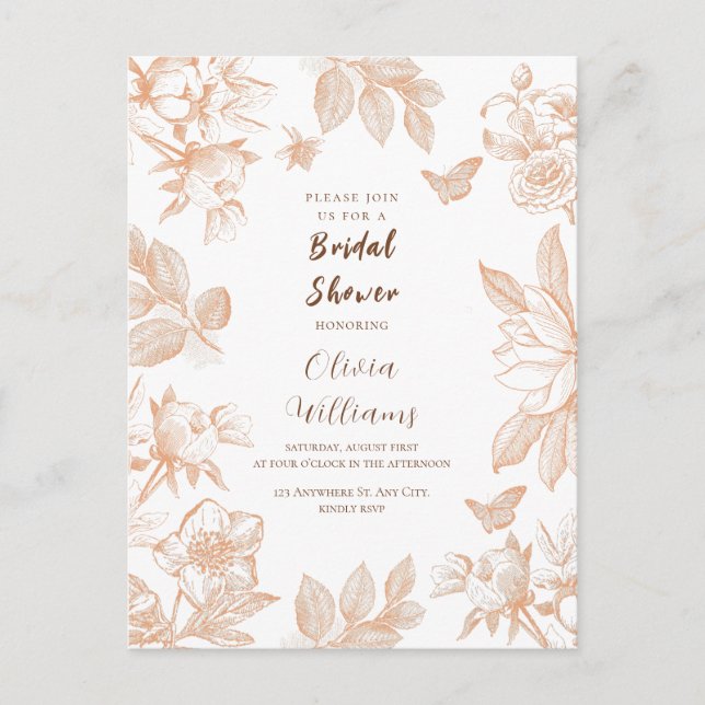 Tarjeta postal de despedida de soltera floral blan (Anverso)