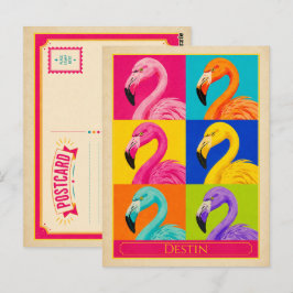 Tarjeta postal de Destin Florida Flamingo Arte Pop