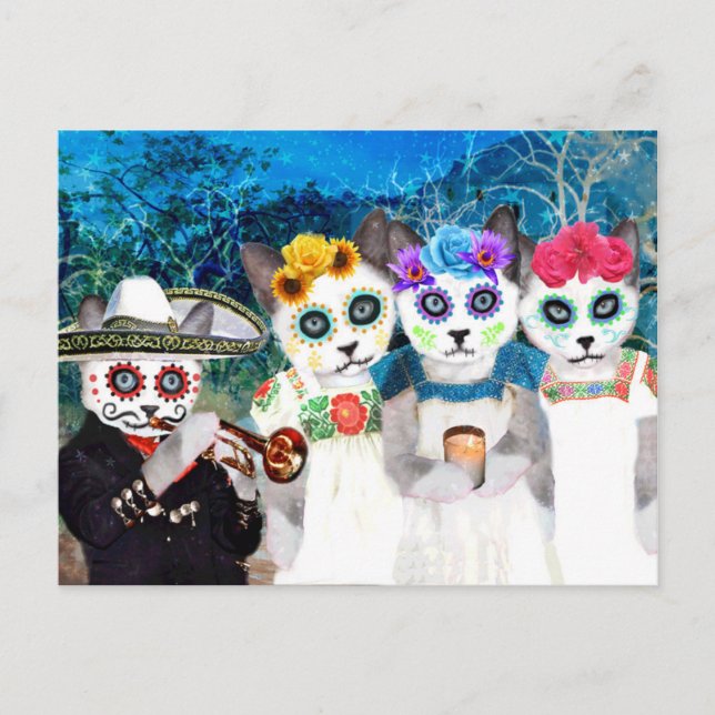 Tarjeta postal de Dia De Los Muertos Kittens (Anverso)