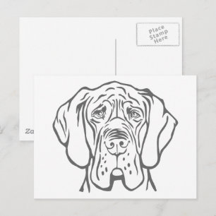 Tarjeta postal de dibujo de cabeza de Gran Danés