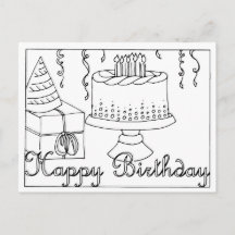 Tarjeta postal de dibujo de línea de cumpleaños fe