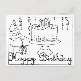 Tarjeta postal de dibujo de línea de cumpleaños fe