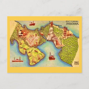 Tarjeta postal de dibujo del mapa de Panamá