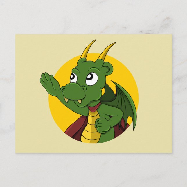 Tarjeta postal de dibujos animados de dragón verde (Anverso)